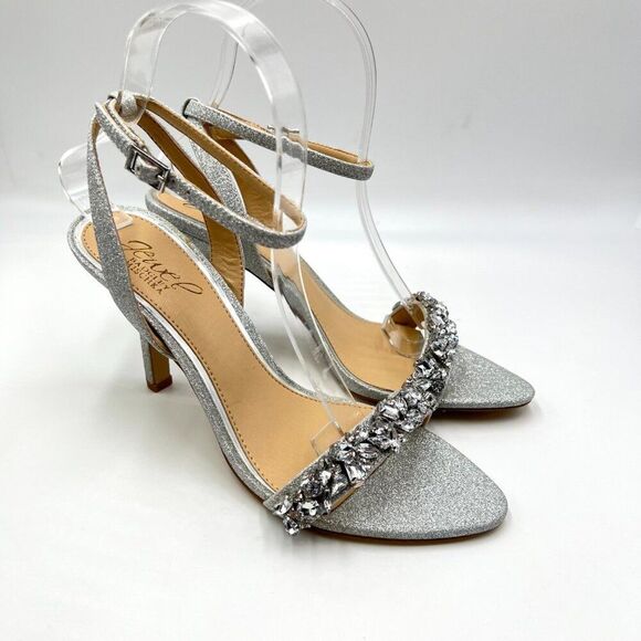 Jewel‎ Badgley Mischka Womens Size 6.5 Jeweled Silver Dress Sandals Heels Shoes - Picture 1 of 12